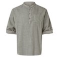 thumbnail image 4 of Kcodviy Mens Spring Summer Loose Large N Stand Solid Color Pocket Button Bodysuit Long Sleeve Pullover Shirt, 4 of 7
