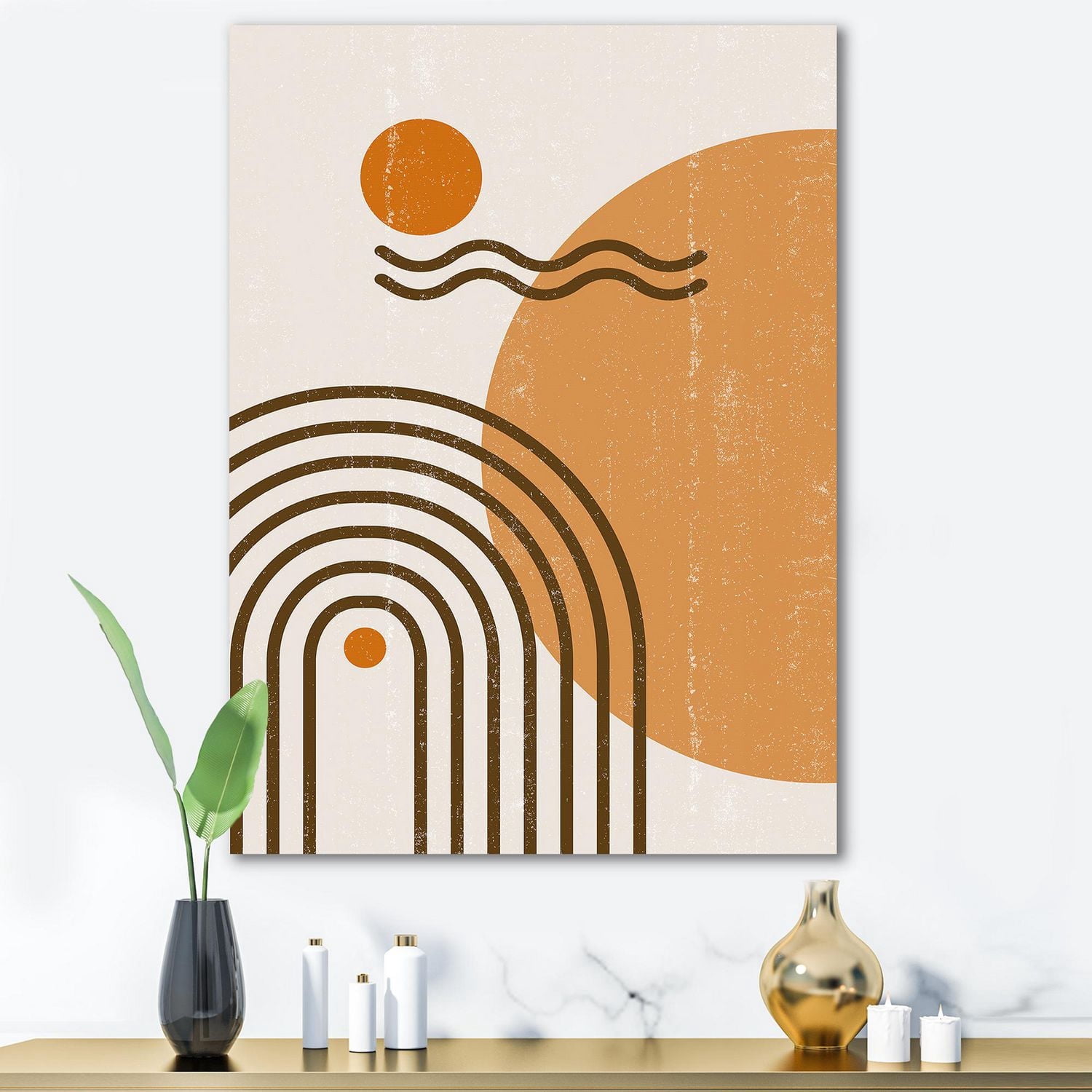 Designart Abstract Rainbow Sun and Moon In Earth Tones II Canvas Wall Art