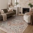 thumbnail image 1 of 5x7 Washable Rug Machine Washable Non Slip Low Pile Lightweight Print Pattern Area Rug for Living Room Bedroom Floral Medallion, Dusty Terracotta, 1 of 7