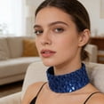 thumbnail image 1 of Collier Ras-du-Cou à Paillettes Métalliques Col en Velours pour Femmes, Accessoire de Fête au Design Scintillant d'Écailles de Poisson – Pièce Déclarée Ajustée et Confortable pour Tenues de Soirée Festival, 1 of 5