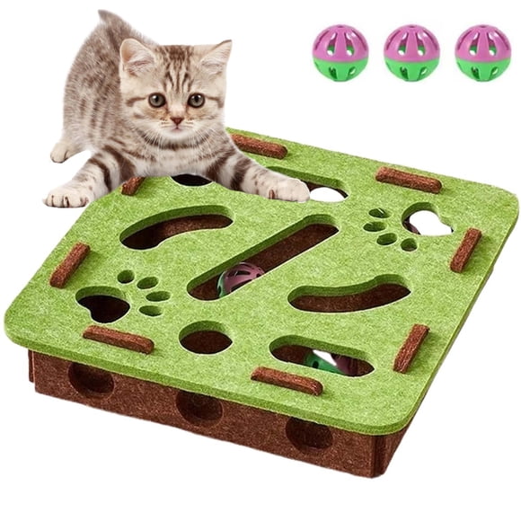 CLIQKWEN Cat Nail File & Scratch Puzzle Enrichment Box – with 3 Bell Balls & Funny Cat Stick, Stress-Free Alternative to Nail Clippers & Grinders, Easy to Disassemble & Clean