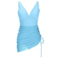 thumbnail image 4 of ylioge Womens Tankini Swimsuits Built in Bras One-Piece V Neck Dresses Bathing Suits Ladies Trendy Solid Color Side Drawstring Swimsuit, 4 of 6