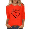 thumbnail image 1 of Penkiiy Hauts à Manches 3/4 pour Femmes avec Imprimés de Cœurs, Col Rond, Tunique de la Saint-Valentin, T-Shirts, Blouse, m, Orange, 1 of 5