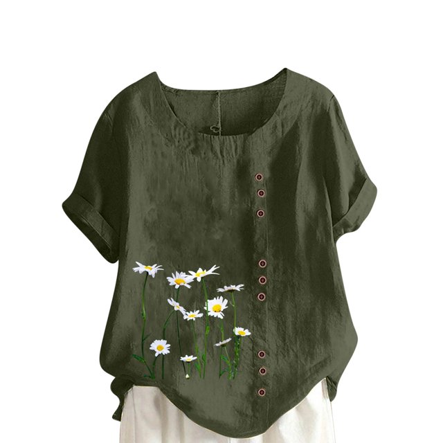 Birdeem T-Shirt Ample Décontracté d'Été pour Femme à Col Rond, Manches Courtes, à Imprimé Floral