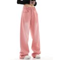 thumbnail image 2 of Bmisegm Jeans à Jambe Droite Ample Taille Haute à Jambe Grand pour Femmes, Rouge, P, 2 of 6