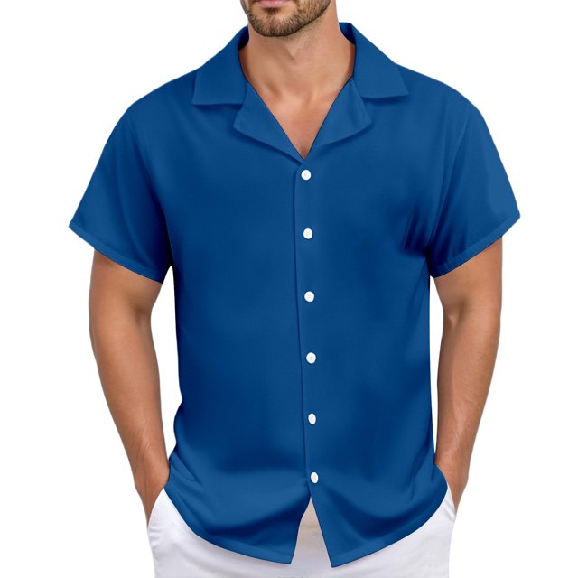 Men's Casual Linen Shirt - Cuban Collar, Button Down, Breathable Material, Perfect for Summer & Vacation