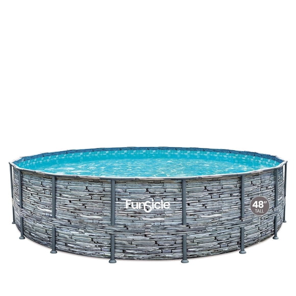 Piscine de Designer Oasis à Cadre Métallique Funsicle Remis à Neuf 18 Pi x 48 Po, Piscine hors Terre Ronde, Pompe de Filtration et Écumoire 2-en-1, 6 Ans et Plus