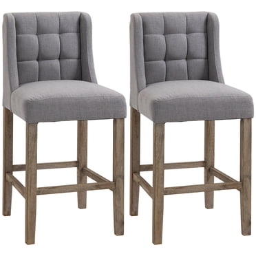 HOMCOM Modern Counter Bar Stools Upholstered Counter Chairs Set of 2 Grey