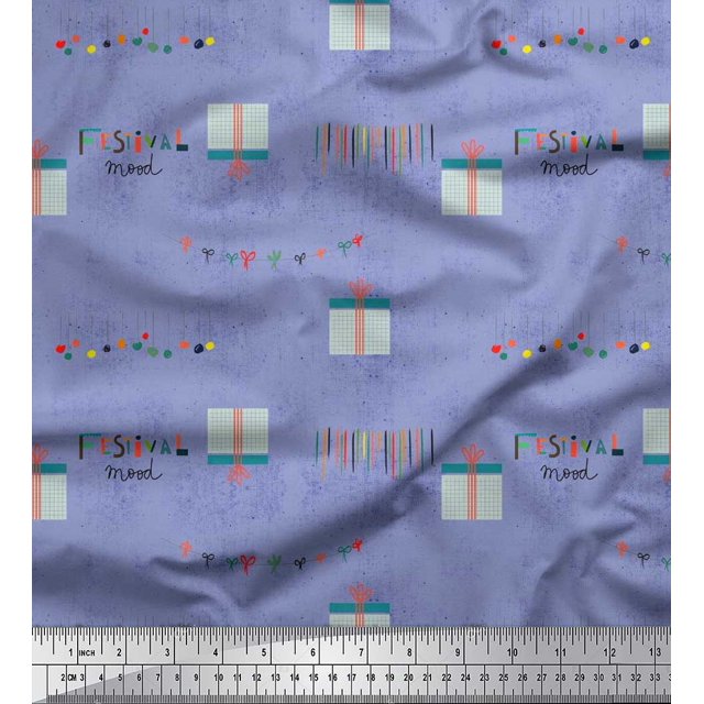 Soimoi Modal Satin Fabric Gift Box & Hanging Ribbons Party Print Fabric by the Yard 42 Inch Wide