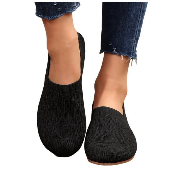 Knitted Oxfords Dress Shoes for Women 2025 Autumn Fall Pointed Toe Low Heels Slip on Loafers Walking Sneakers