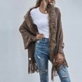 thumbnail image 4 of GDREDA Womens Solid Color Collar Cloak Knitted Capes Shawl Tassel Open Front Cardigans Sweater Coat Workout Clothes, 4 of 7