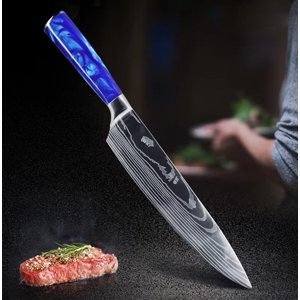 Kitchen Knife- 8-inch Japanese Chef Knife Set with Laser Damascus Pattern, Ergonomic Wooden Handle