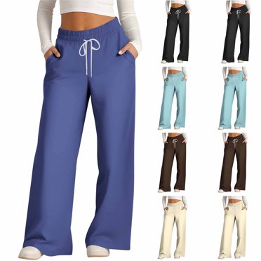 Frostluinai Womens Athletic Sweatpants High Elastic Waist Baggy Wide Leg Pants Drawstring Casual Joggers Solid Lounge Sweat Pants with Pocket