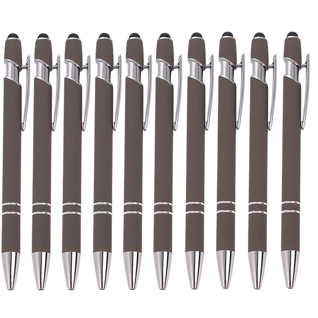 Maplenight Aluminum Ballpoint Pen with Touchscreen Tip - Metal Body, 1.5g Ink, 10pc Set for Business, Student Writing, and Screen Use Brown
