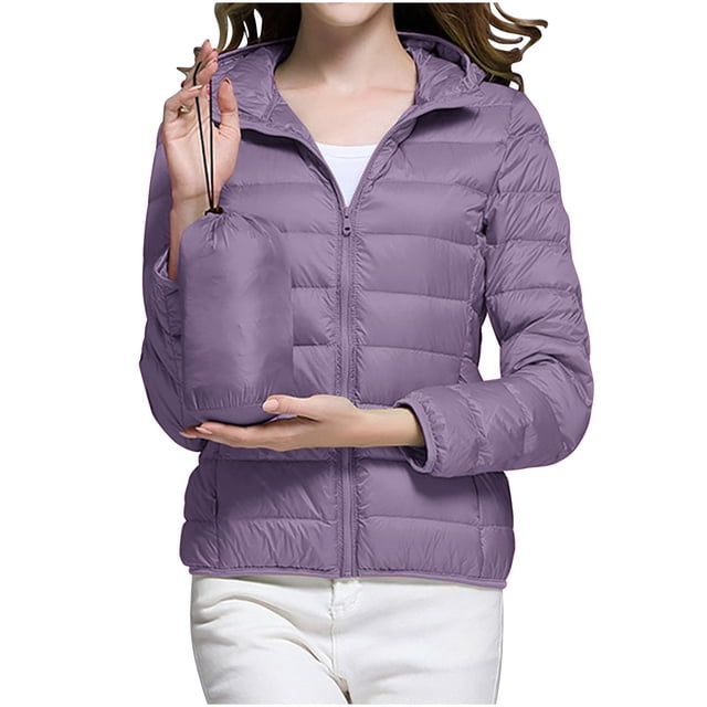 WRKEKC Lightweight Hooded Parka for Women, Solid Color Long Sleeve Full Zip Coat with Secure Pockets and Ribbed Cuffs, Transitional Season Layer Purple 4XL