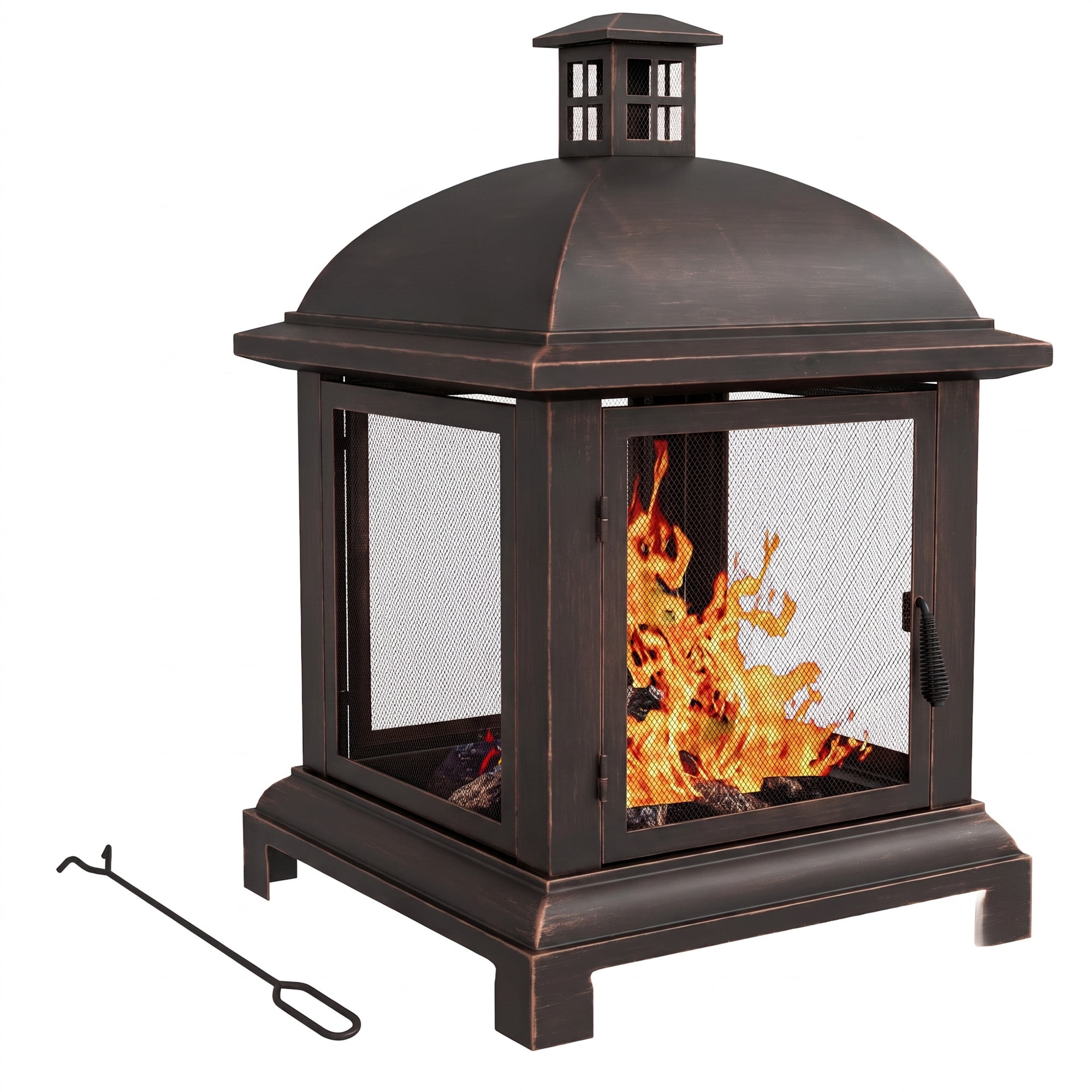 Outsunny Foyer Extérieur de 26 Pouces avec Tisonnier, Foyer au Bois Style Cheminée, Noir