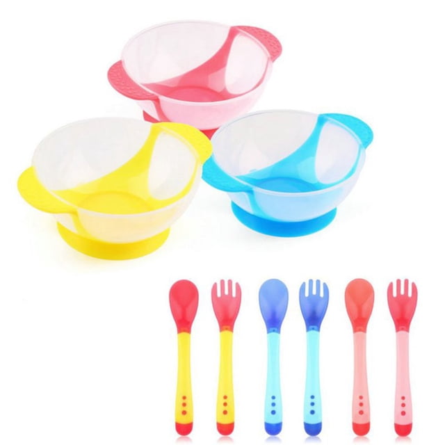 Training Bowl-Safe Feeding Bowl Baby Child Kids Suction Cup Training Feeding Bowl + Spoon + Fork Tableware Set