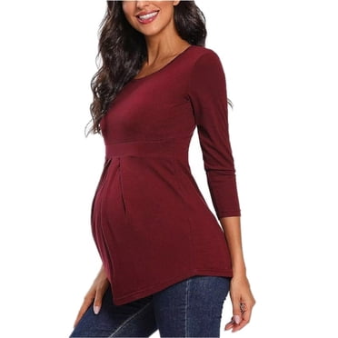 breaise Hauts de Maternité pour Femmes à Manches Longues, Col Rond, Tunique Péplum à Plis devant, Hauts de Grossesse, Tunique, Vêtements Décontractés