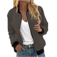 thumbnail image 1 of Womens Fashion Jacket Casual Stand Collar Zip Up Lightweight Coat Fall Color Block Jackets with Pockets Brown XXXL, 1 of 5