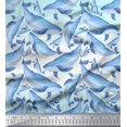 thumbnail image 1 of Soimoi Green Poly Georgette Fabric Whale Ocean Printed Fabric 1 Yard 52 Inch Wide, 1 of 3