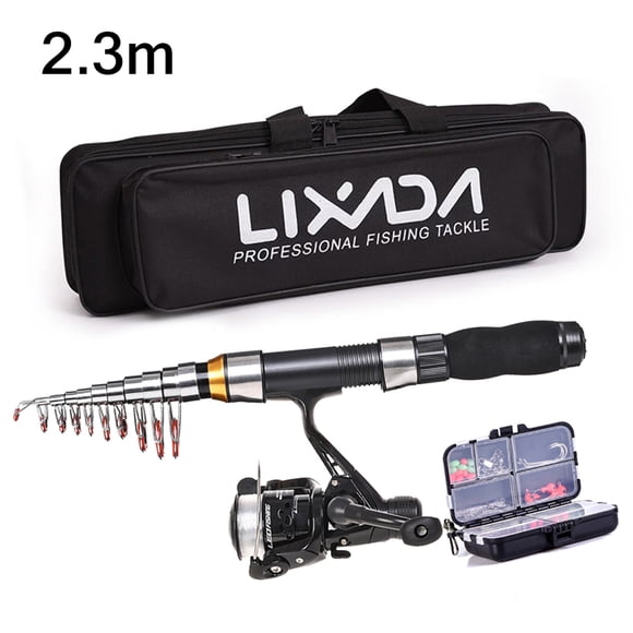 Lixada Fishing Rod Reel Combo Full Kit 2.1m/2. Telescopic Fishing Rod Spinning Reel Set with Hooks Soft Lures Barrel Swivels Storage Bag