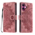 thumbnail image 2 of Étui à Rabat pour iPhone 16 Plus, Portefeuille en Cuir PU Premium avec Fleurs en Relief Totem, Porte-Cartes et Support Compatible avec iPhone 16 Plus - Rose, 2 of 13