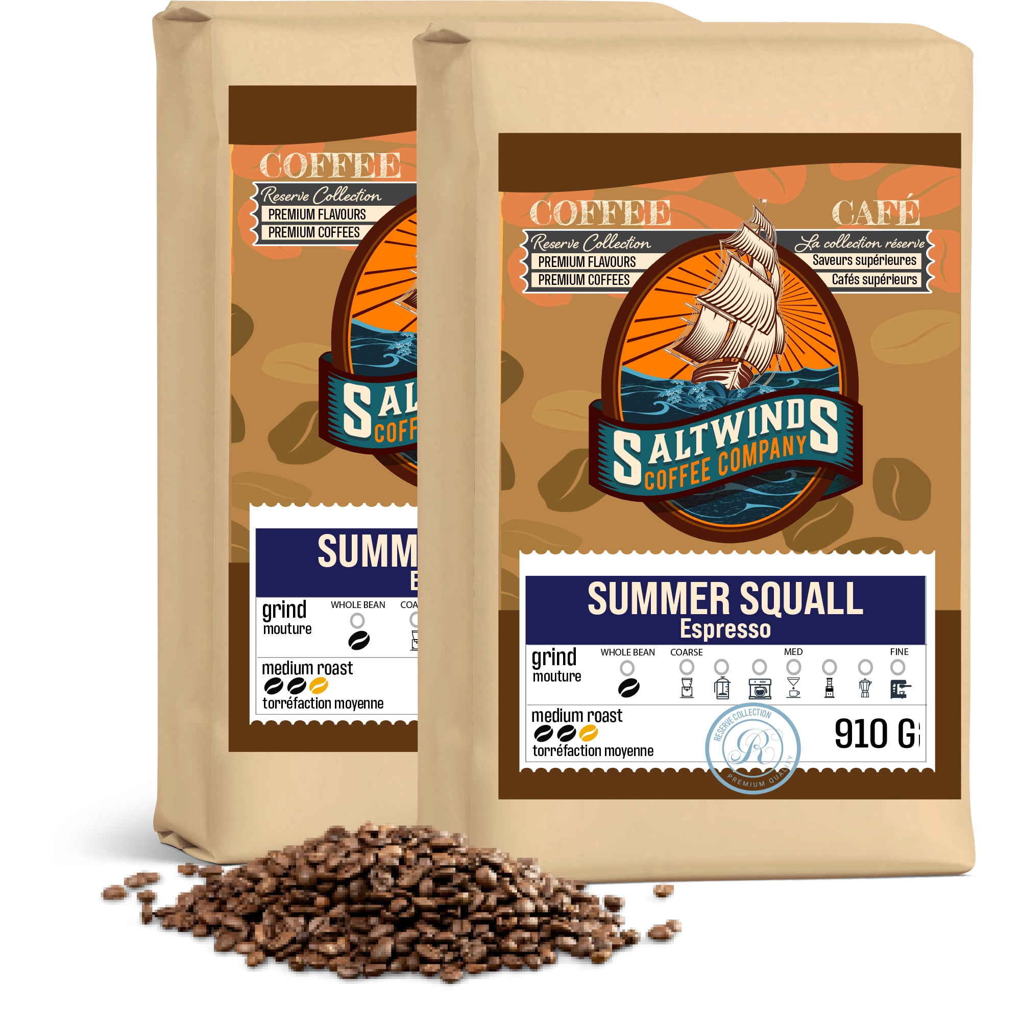 Summer Squall Espresso -  Medium Roast - Whole Bean - 2x910g