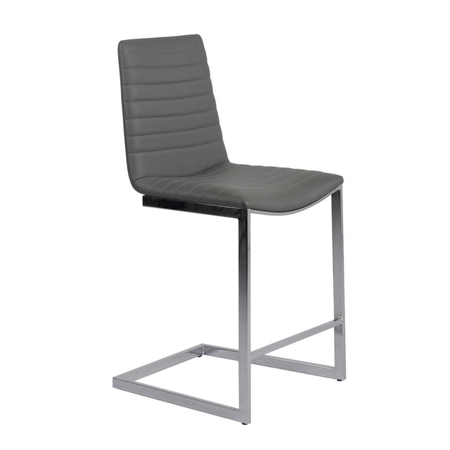 Canadian Pringle Pub Chair Black featuring a grey leatherette seat with horizontal stitching and a polished chrome cantilever base, designed for ergonomic comfort in bars, cafés, or kitchen counters, also suitable for casual dining or social breaks.