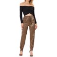 thumbnail image 2 of Unique Bargains Women's Drawstring Elastic High Rise Silky Satin Cargo Solid Pants, Tan, XL, 2 of 6