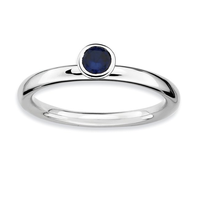 Bague en Argent Sterling Stackable Expressions Haute 4mm Ronde en Saphir Taille 6