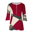 thumbnail image 4 of FAIWAD Women's 3/4 Sleeve Tunic Tops V Neck Button Down Tops Geometric Print Slim Pullover Tops, 4 of 5
