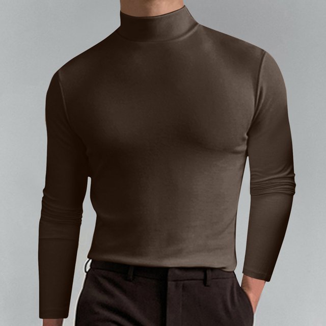 zanvin Chandail à Col Roulé pour Hommes, Manches Longues, Basique, Ajusté, Extensible, Marron, TTG