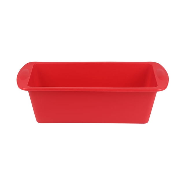 Matoen12 Silicone Loaf Pan Non Stick Mini Rectangular Baking Pan for Baking Bread & Cake in vibrant red. Made of BPA-free food-grade silicone, this flexible pan measures 7.7 x 3.7 x 2.2 inches (19.5 x 9.5 x 5.5 cm) and is heat resistant from -40°F to 446°F (-40°C to 230°C). Ideal for baking bread, cakes, brownies, and meat rolls, with easy food release and dishwasher-safe cleaning.