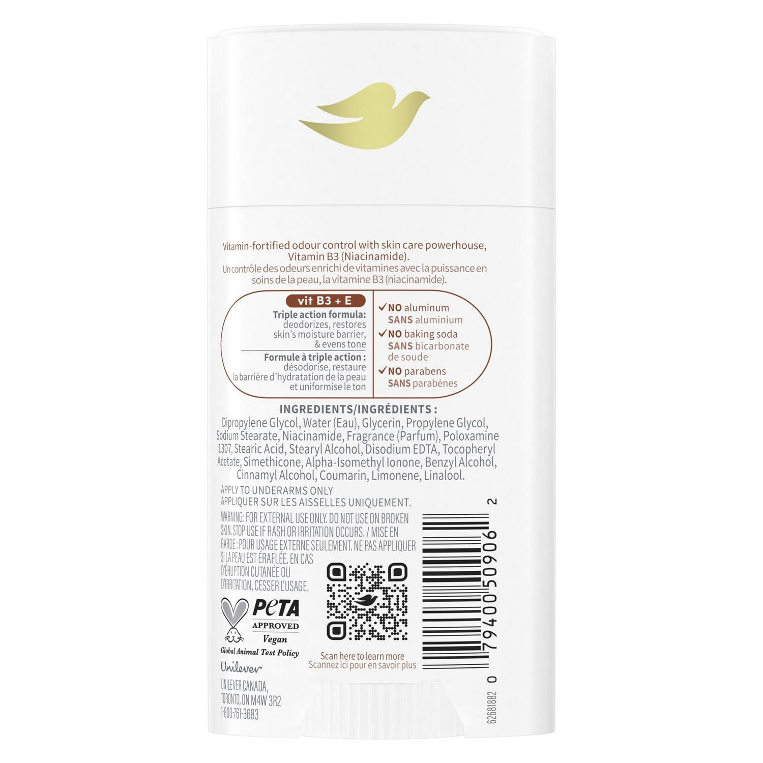 Désodorisant en Bâton Dove Vitamin Care+ parfum de noix de coco et beurre de karité