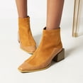 thumbnail image 4 of Women's Winter Square Toe Serpentine Leather Stitching High Heel Zipper Ankle Boots, 4 of 8