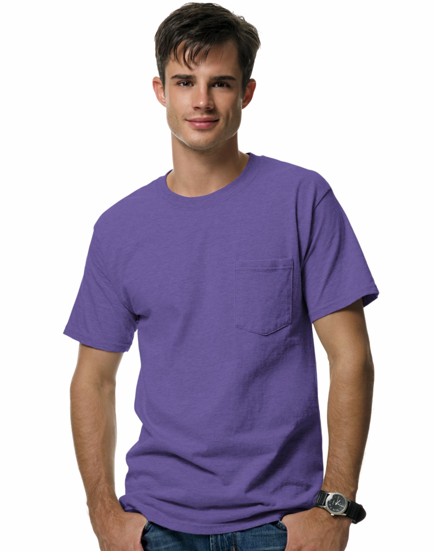 Hanes Beefy-T T-Shirt à Poche pour Hommes, G, Violet