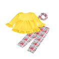 thumbnail image 3 of 3Pcs Kids Halloween Tracksuit Ruffle Long Sleeve Dress Top+Pumpkin Legging Pant Set with Scarf 3Pcs Outfit, 3 of 9