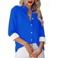 thumbnail image 2 of Besolor Button Down Shirts for Women Solid Color Long Sleeve Colared Tops Loose Office Blouses for Casual Work, 2 of 5