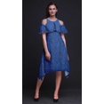 thumbnail image 3 of Bimba Robe Midi à Manches Flottantes Imprimé Géométrique Bleu Épaules Dénudées Femme - TTG, 3 of 6