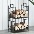 thumbnail image 2 of Outsunny 2-Layer Heavy Duty Firewood Rack Wood Log Fireplace Stacker  w/ 4 Tools, Black and Gold, 2 of 10