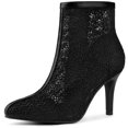 thumbnail image 1 of Unique Bargains Women's Pointed Toe Lace Flower Stiletto Heels Ankle Boots, 1 of 7