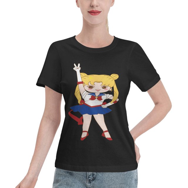 T-Shirt Basique à Manches Courtes pour Femmes Sailor Moon Édition Q Tsukiha