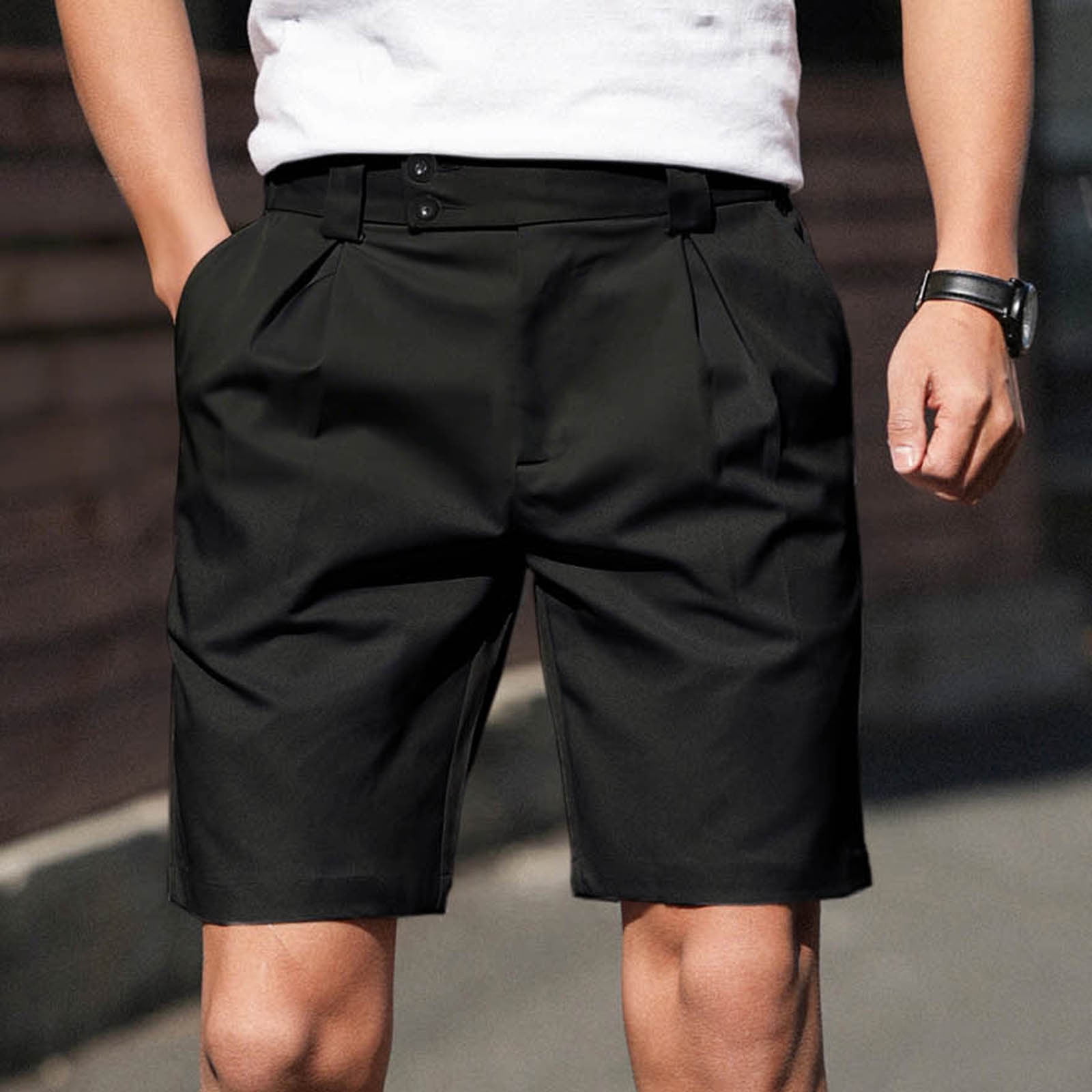 NTACZA Zipper Men Shorts Casual Business Dress Shorts Flat Front