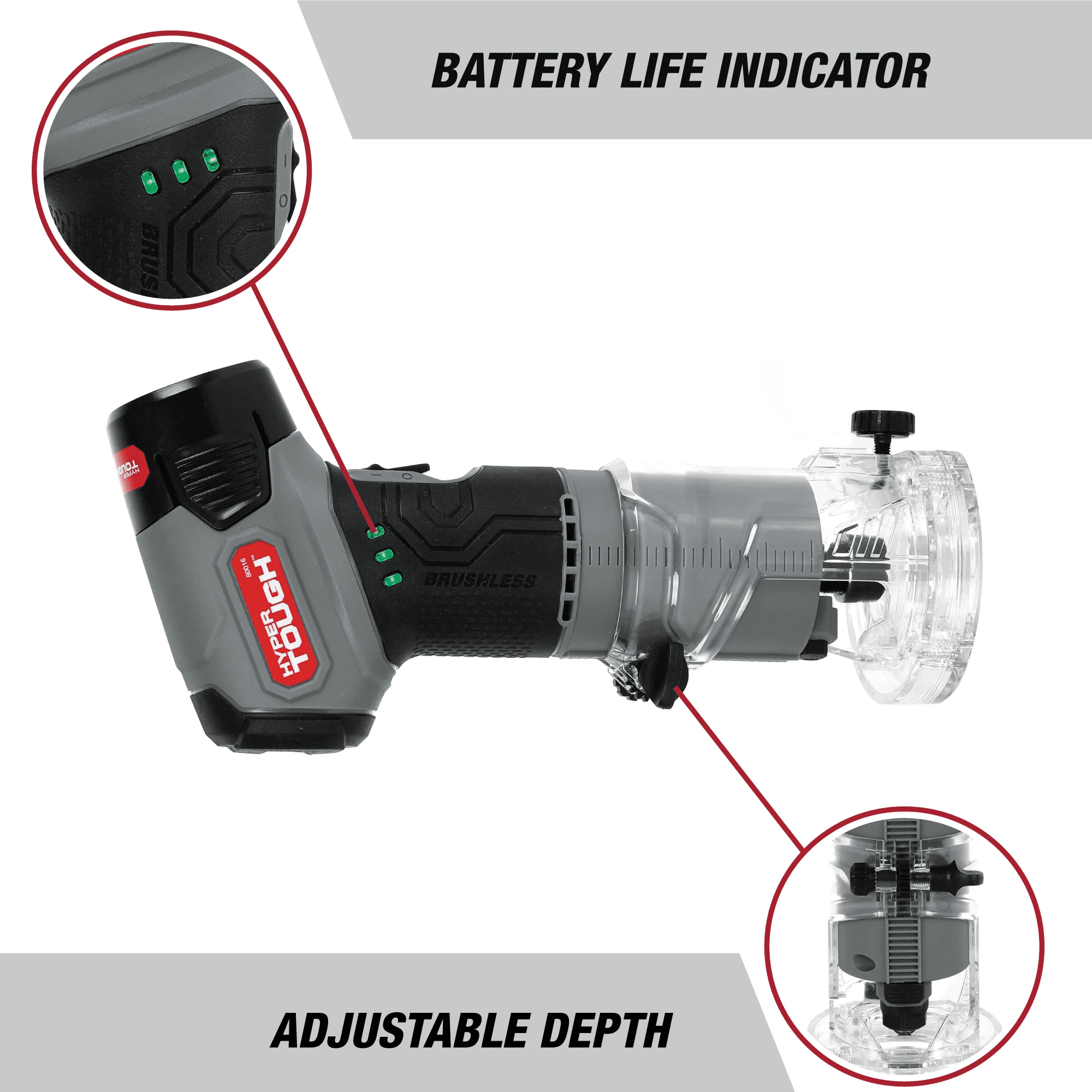 Défonceuse d’angle à main Hyper Tough 12V Max sans balais Lithium-Ion avec batterie 1,5 Ah et chargeur