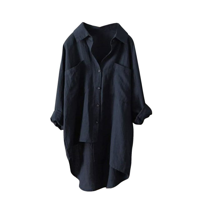 Chemises à Boutons pour Femmes Manches Longues Retroussables Ourlet Haut-Bas Blouse Décontractée