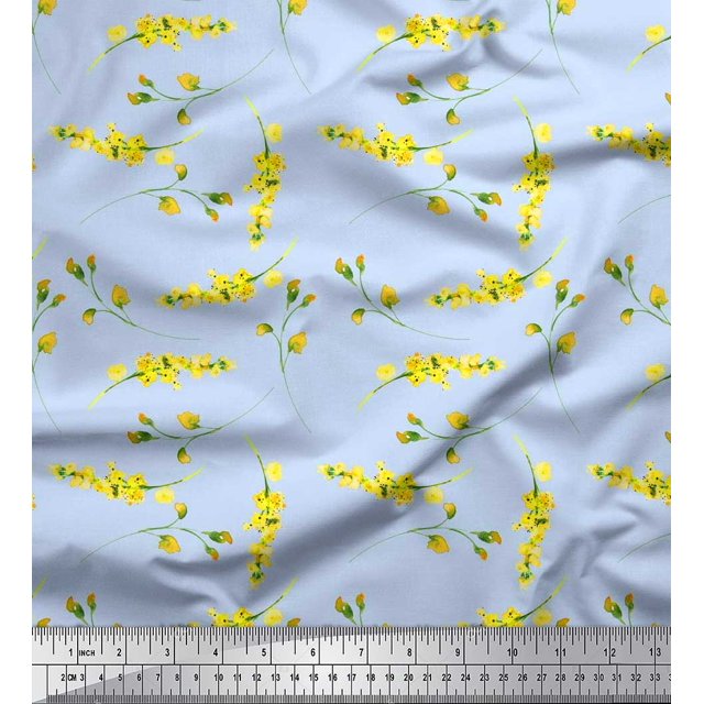 Soimoi polyester Crepe Fabric Flower Watercolor Printed Fabric 1 Yard 52 Inch Wide
