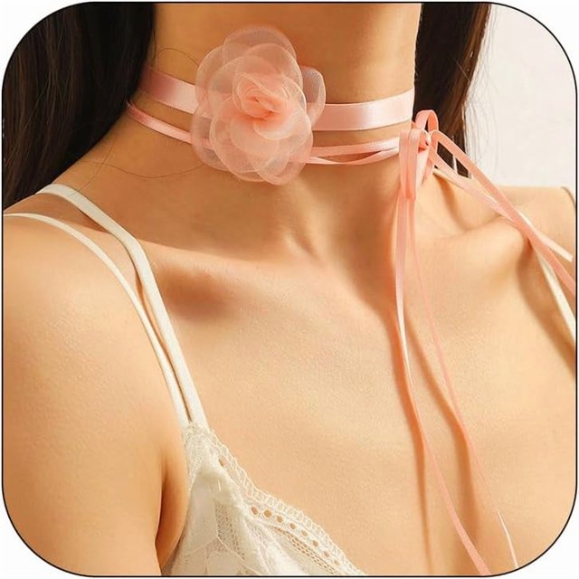 LinYooLi Collier Ras du Cou Fleuri pour Femmes Collier Gothique Floral à Lacets Collier Rose Long Collier en Velours pour Mariage Fête d'Été