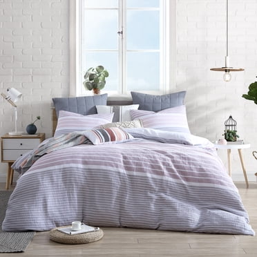 Swift Home 100% Cotton Yarn-Dyed Stripe Gauze Duvet Cover Set, Textured, Full/Queen, Lilac