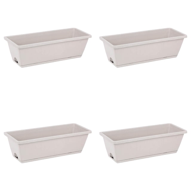 4PCS Window Box Planter with Drainage Holes & Matching Saucers,17 Inch Plastic Rectangular Flower Pot for Vegetables Herbs Flower for Indoor Outdoor Garden Decor Patio Balcony Windowsill Deck Railing