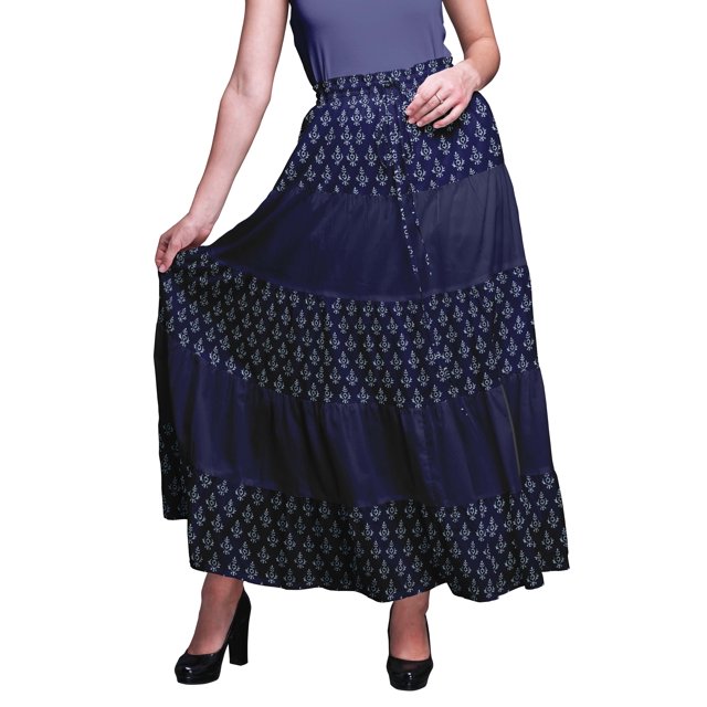 Bimba Jupes Maxi Imprimées Femmes Style Bohème Gitane Longue Jupe en Coton